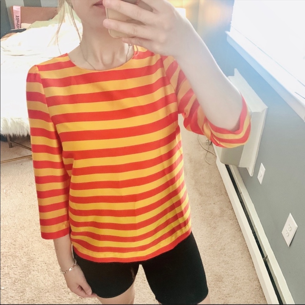 Vince Camuto red & yellow striped zip up top